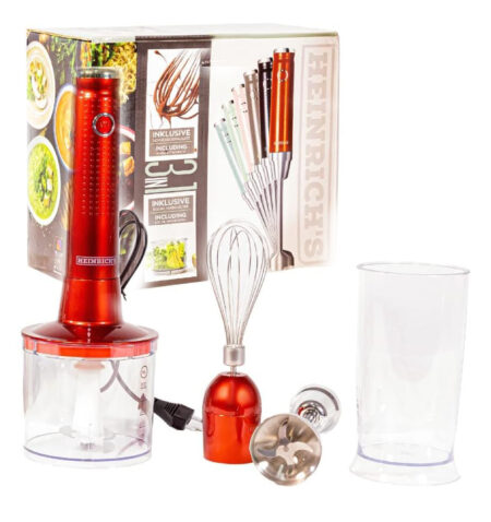Heinrichs Hand blender Kit -Powerful motor 400W -Stainless steel knife • for smoothies, soups, nuts, frozen fruits or other foods -Maximum: 15000 ± 500 r/min Mini: 9000 ± 500 r/min - 400W HSM 8613