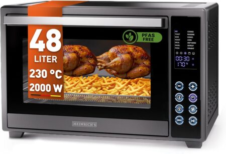 Heinrich´s Multi Oven, Mini Oven with 48 L Vol, Recirculation, 8 Hour Timer, Interior Lighting, Adjustable Between 100-230 °C, with Touch Control, Includes Accessories, Black, 2000 W (48 TOUCH) HMO 8406