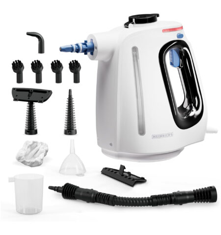HEINRICHS Steam Cleaner, Hand Steam Cleaner for Home, Steam Cleaner, Short Heating Time 30 Seconds, 550 ml Water Tank, 3.0 Bar Steam Pressure, 5 m Cable, for Car, Kitchen, Bathroom, Upholstery, Floor, Window, 1350 W HDR 8735