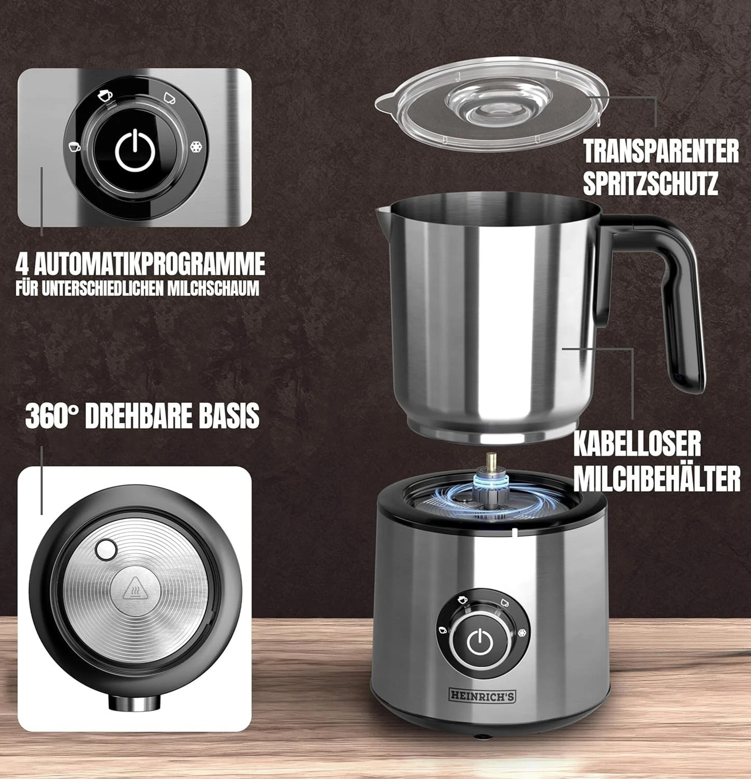 Heinrich’s 4-in-1 Milk Frother Hot-Cold 8860-3