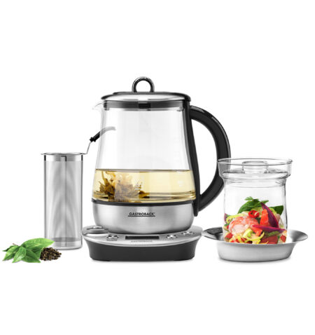 Gastroback  Design Tea and More Advanced, 1400W, 1.5L, Tea and Water kettle, precision cooker, adjustable tea and cooking programs, keep warm, LCD display, SILVER 42438