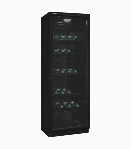 Exquisit GKS350-1-GT-280D black glass door refrigerator | 320 liter net capacity | LED interior lighting | Circulating fan | Door lock